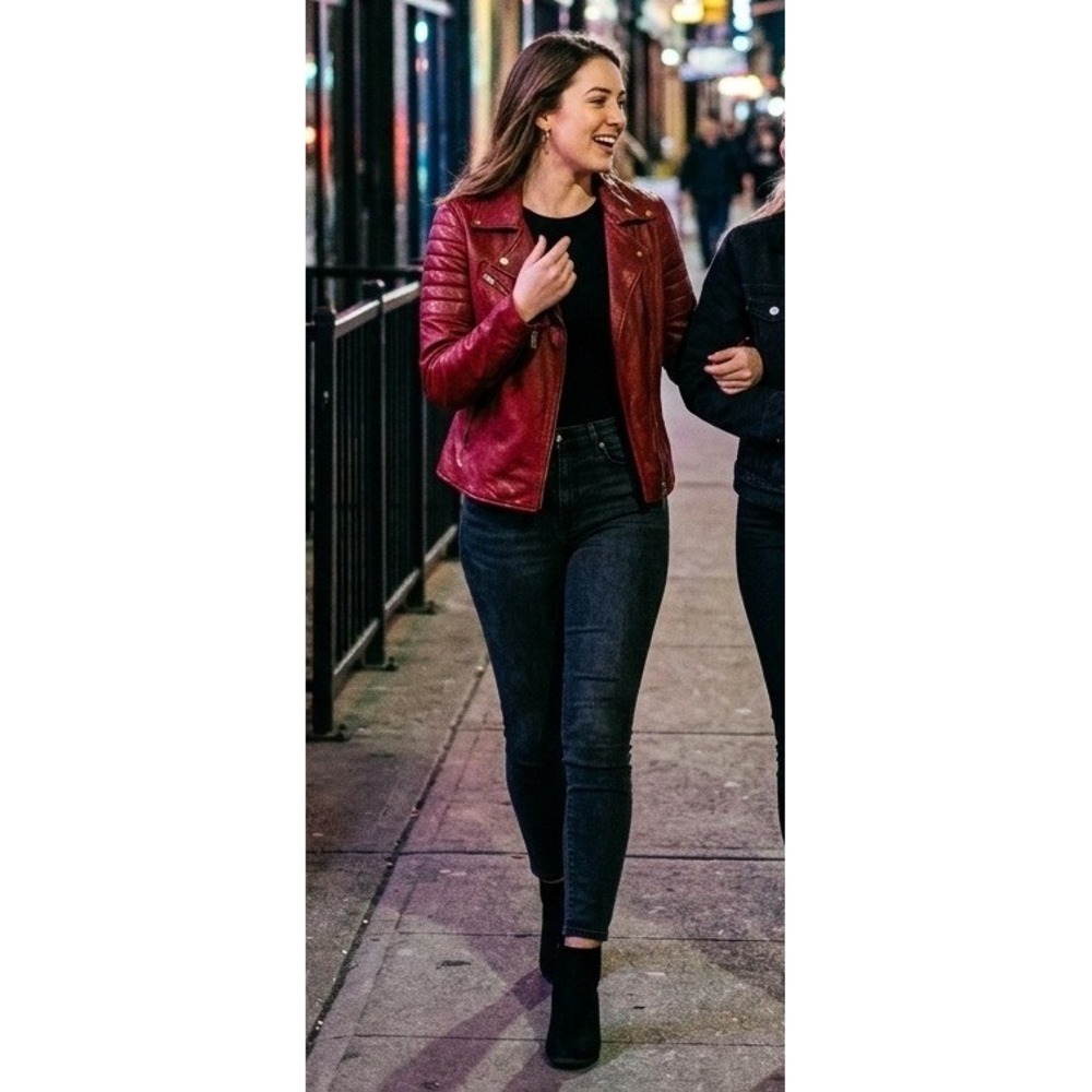 Whet Blu Womens Small Princess Asymmetrical Lambskin Leather Moto Jacket
